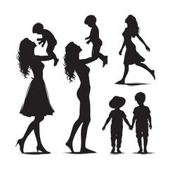 mom and Son silhouettes vector illustration