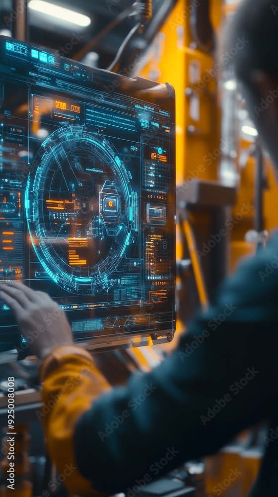 Aufkleber engineer working on futuristic interface in a high-tech industrial environment, showcasing advanced 