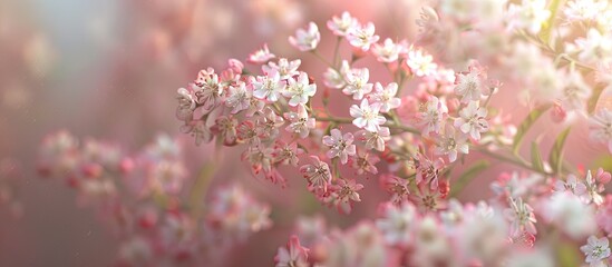 Obraz premium Spiraea cantoniensis Lour displays abundant flowers in a stunning copy space image
