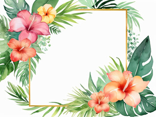 A blank wedding invitation adorned with a watercolor floral frame