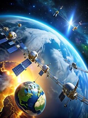 Fototapeta premium Dynamic Global Satellite Network Illustration 