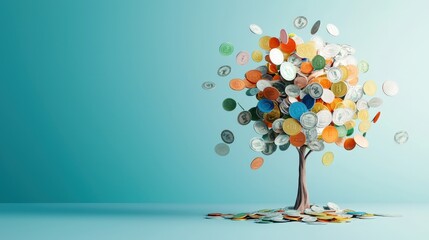 A tree fashioned from coins and banknotes, representing long-term, steady economic expansion