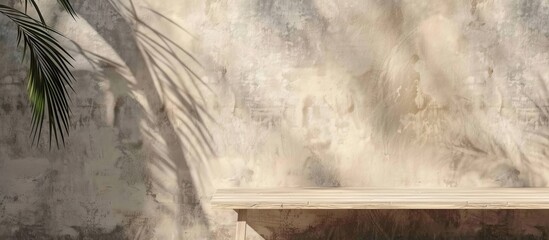 Ideal for showcasing products this template features an empty table against a wall with a leaf shadow offering ample copy space for images