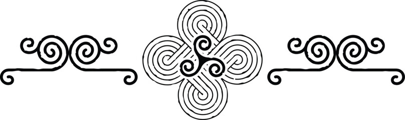 Seamless Celtic Spiral Line Border - Circular Knot and Triskele