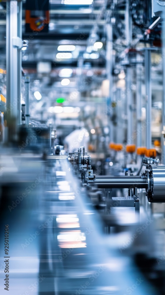 Poster high-tech factory assembly line with advanced machinery and robotics, showcasing cutting-edge indust