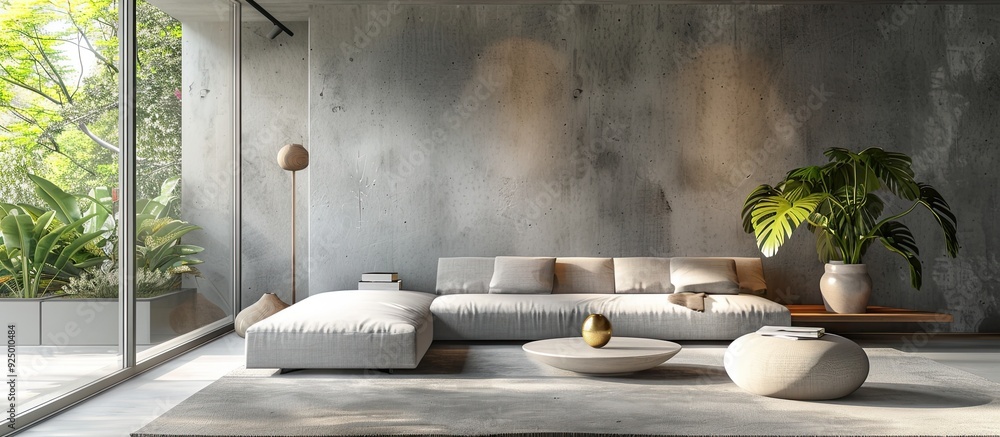 Aufkleber create a serene and uncluttered modern living space featuring minimalist chic design elements includ