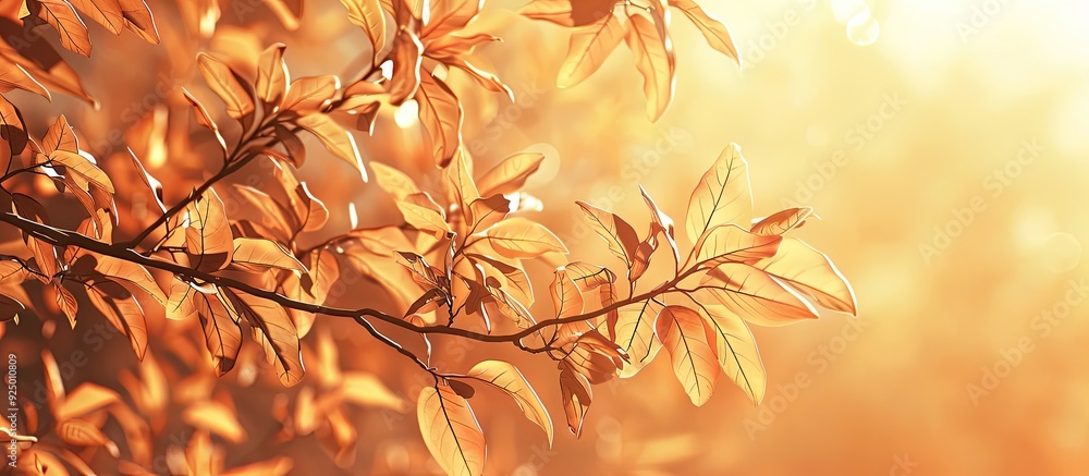 Poster golden autumn leaves on tree branches create a nature themed background with copy space image showca