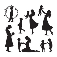 mom and Son silhouettes vector illustration
