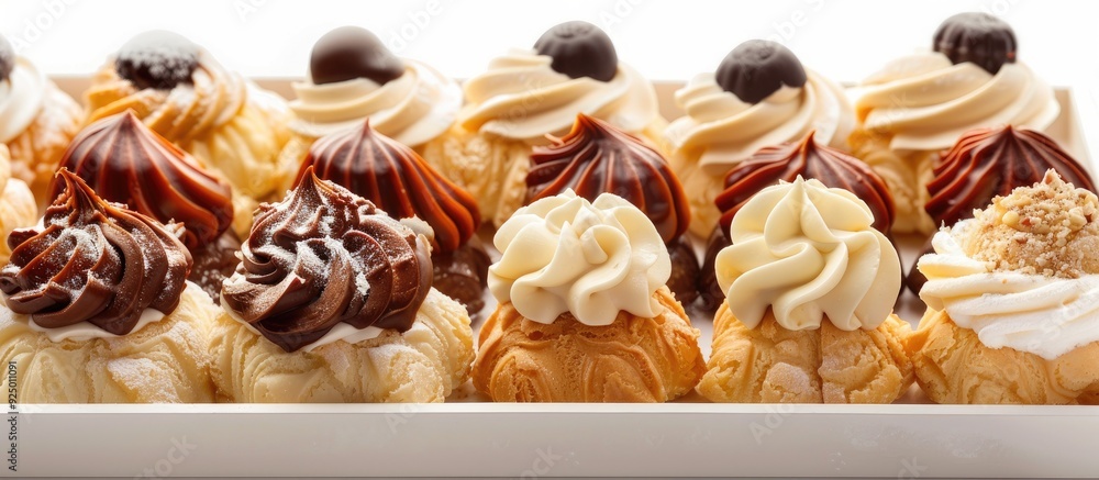 Aufkleber a collection of cream puffs displayed attractively on a white box with space for additional images