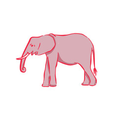 A graphic pink elephant illustration. A simple elephant side profile drawing in various pink tones.