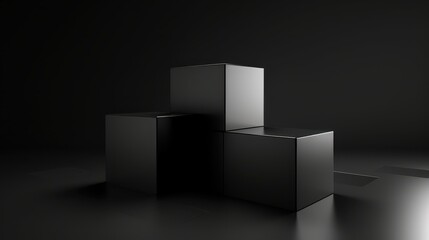 Three Black Cubes Arranged on a Dark Background