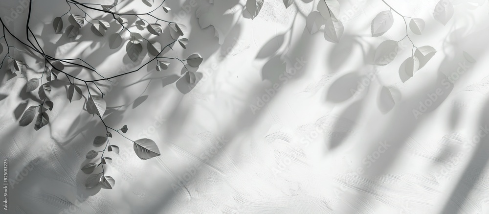 Poster white concrete surfaces with leaf and branch shadows create a natural pattern with light gray shadow