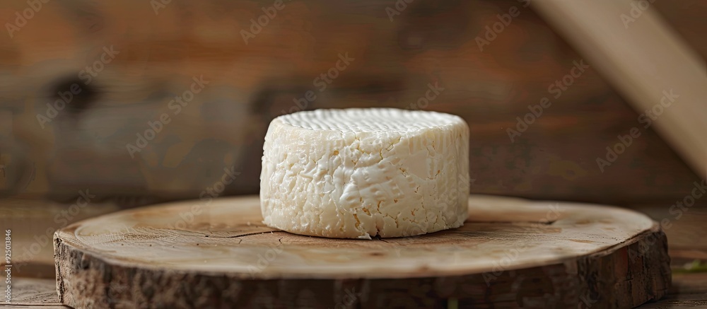 Aufkleber fresh cow goat or sheep cheese on a rustic table as an appetizer with a top view on a copy space ima
