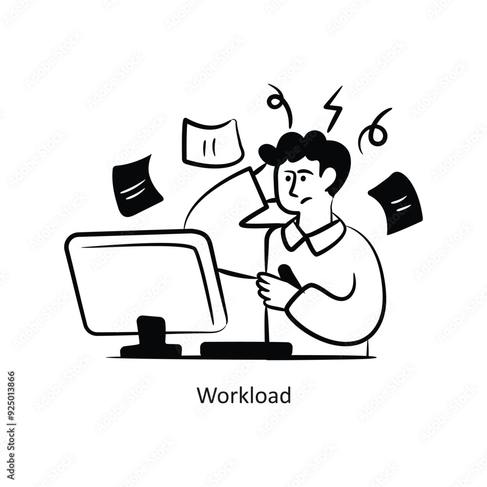 Poster workload vector outlinestyle design vector stock illustration.