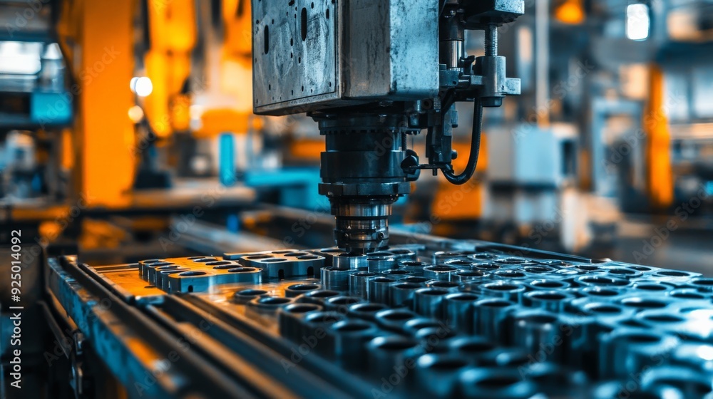 Aufkleber machinery in a factory producing metal components. cutting-edge technology and automation in the mod