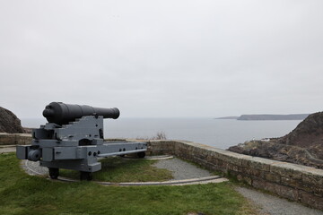 Cannon at the Battery on Signal Hill overlook the entrance to St John's harbour, Newfoundland