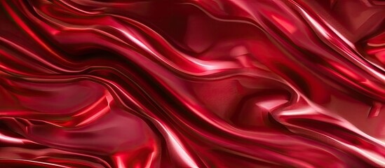 Luxurious and beautiful red satin surface viewed from the top creates a sparkling wave abstract background design for card or banner with copy space image blurred or blurry