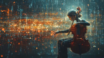 Fototapeta premium Musician using AI to analyze and generate new music based on past compositions, highlighting the blend of history and innovation in music