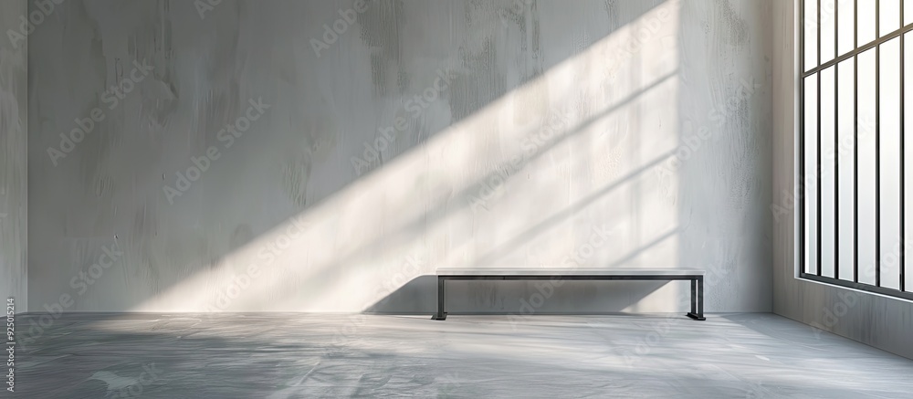 Poster modern empty room with light from window wall featuring an empty table with copy space image