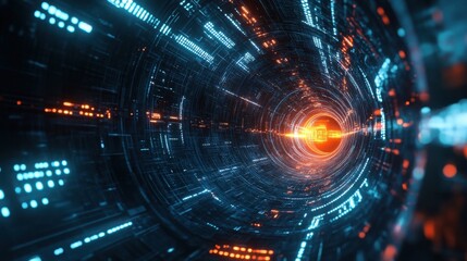 Obraz premium Abstract futuristic background with a glowing light effect and a time tunnel in the space, a cyber technology concept.