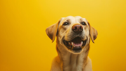 Happy Labrador Retriever on Yellow Background