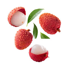 Falling Lychees Isolated on White Background