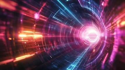 Abstract futuristic background with a glowing light effect and a time tunnel in the space, a cyber technology concept. 