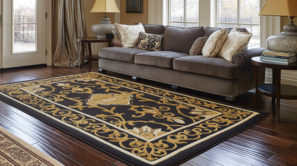 Elegant Living Room with Floral Area Rug