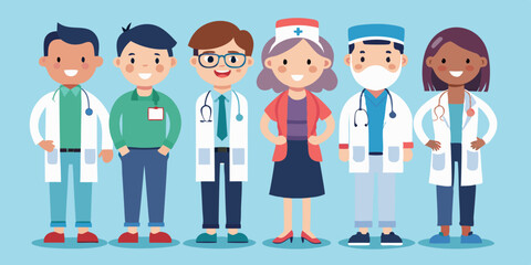 Set of male and female doctors and nurses characters on isolated background. Medical staff
