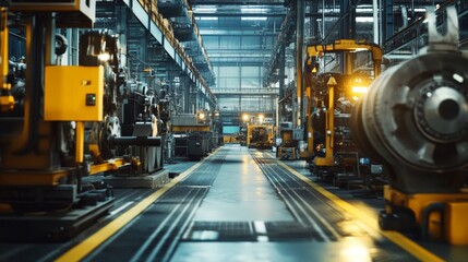 Naklejka premium Modern industrial factory interior with advanced machinery and equipment showcasing automated production lines for manufacturing.