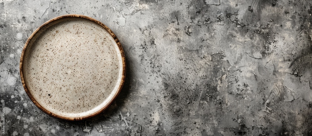 Aufkleber a ceramic plate sits empty on a textured concrete surface ready for dinner with copy space image