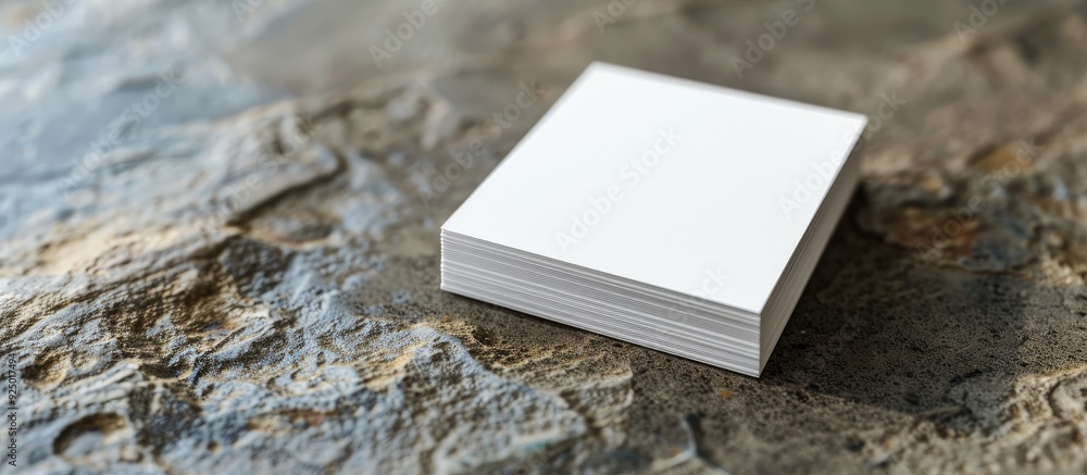 Aufkleber close up image of blank business cards on a textured grey table perfect for design mockup with copy 