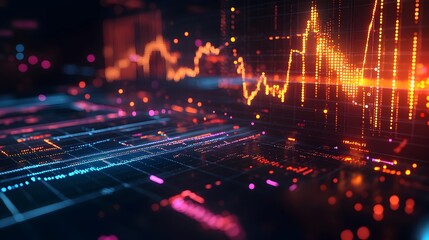 Obraz premium Predictive Data Analysis with Glowing Trend Lines and Graphs 3D