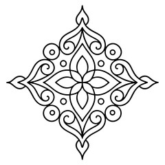 A black and white illustration of a flower mandala design.