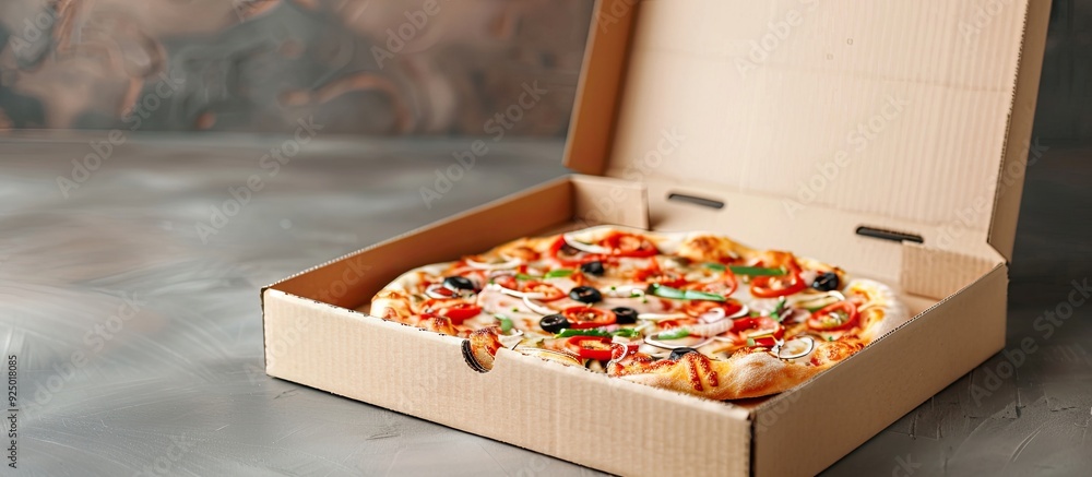 Poster mock up template of a square pizza cardboard box with cut out and isolated background ideal for copy