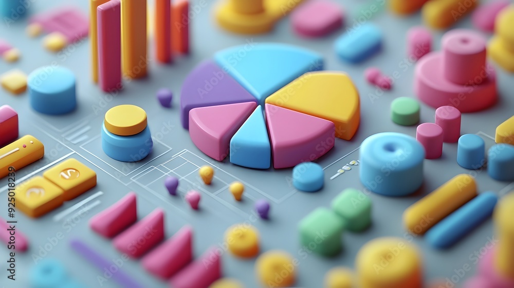 Aufkleber 3d rendered customer data analysis with pie charts and icons