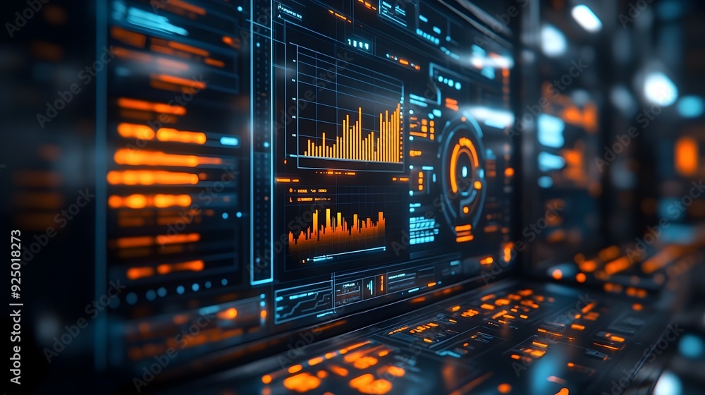 Poster real time data analysis and interactive digital dashboard 3d