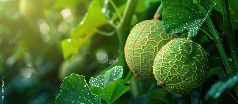 Poster harvesting a bitter melon with copy space image