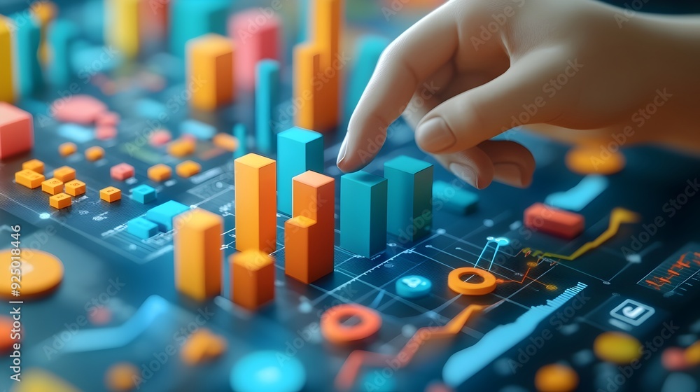 Aufkleber strategic business analysis with person pointing to key metrics in 3d