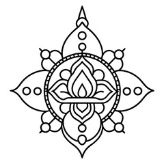 A black and white illustration of a flower mandala design.