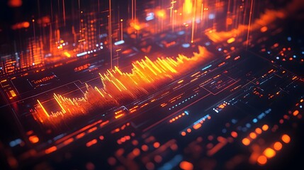 Fototapeta premium Futuristic 3D Rendered Market Trend Analysis with Flowing Data Lines and Dynamic Graphs