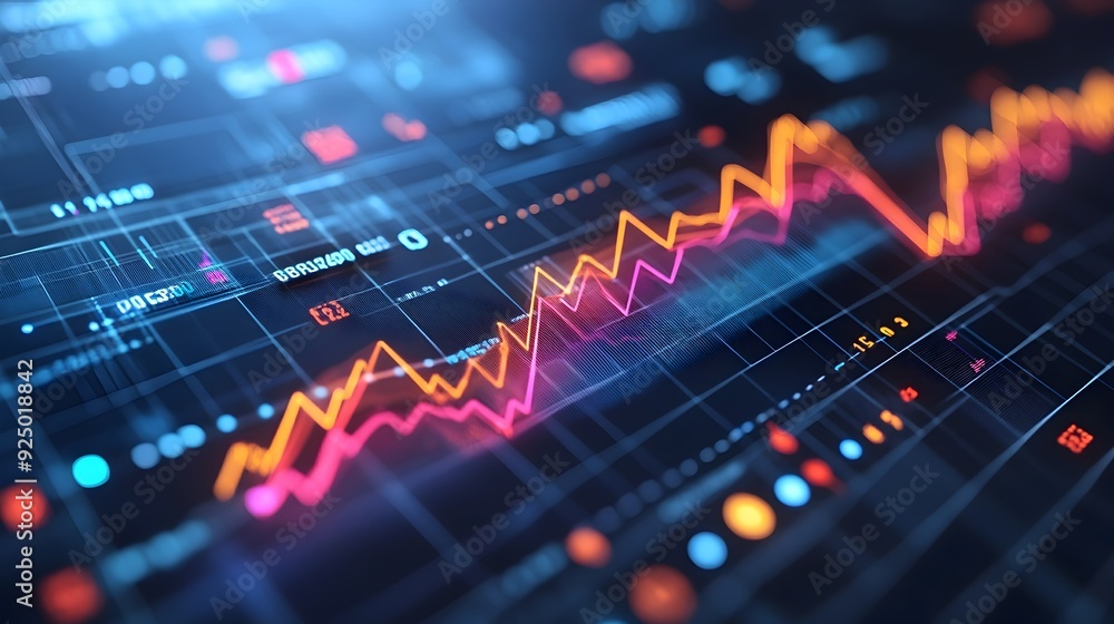 Poster detailed 3d financial performance analysis with highlighted line charts