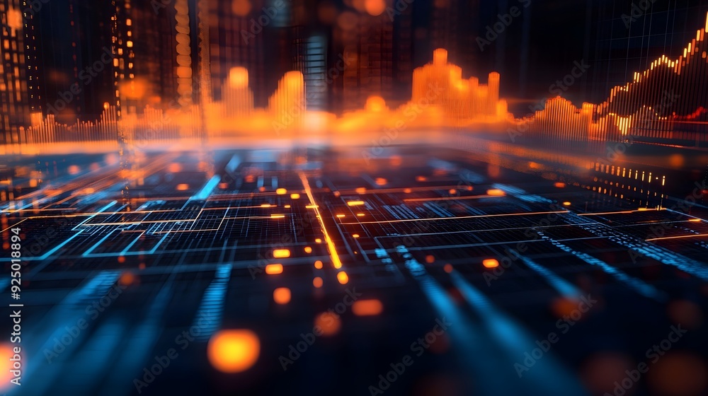 Poster detailed 3d financial performance analysis with line charts and highlighted data points