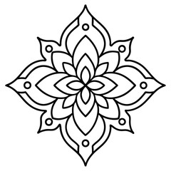 A black and white illustration of a flower mandala design.