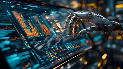 AI Powered Data Analysis with Robotic Hands Interacting with Charts and Graphs