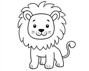 Fototapeta premium Cute kawaii lion illustration for children’s coloring book with minimalist style and simple line art on a white background