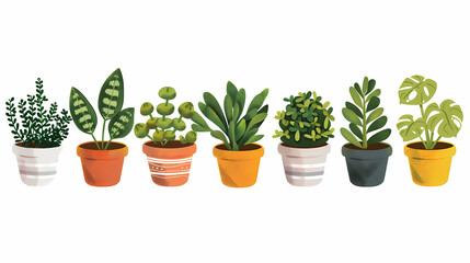 Obraz premium Set of different plants in pots isolated on white background illustration