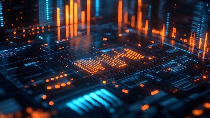 Obraz premium Strategic Planning Analysis with Futuristic Data Displays and Charts in 3D