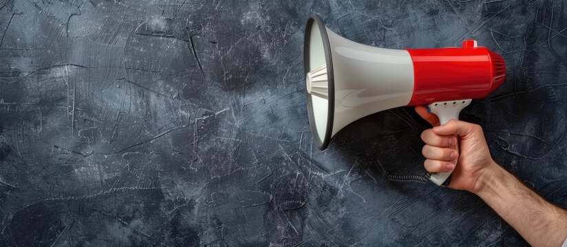 Hand holding a megaphone with a misleading message, with copy space image.