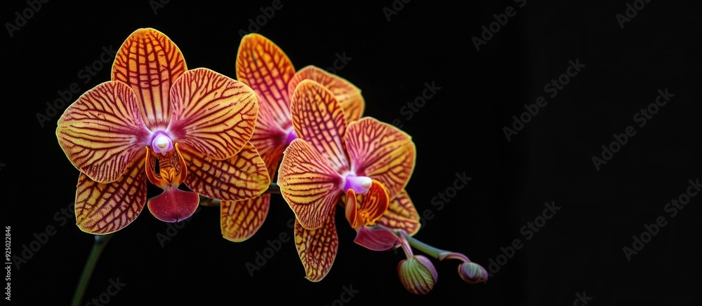 Poster vibrant orchid with a striking range of colors in a captivating display against a blank backdrop, ad